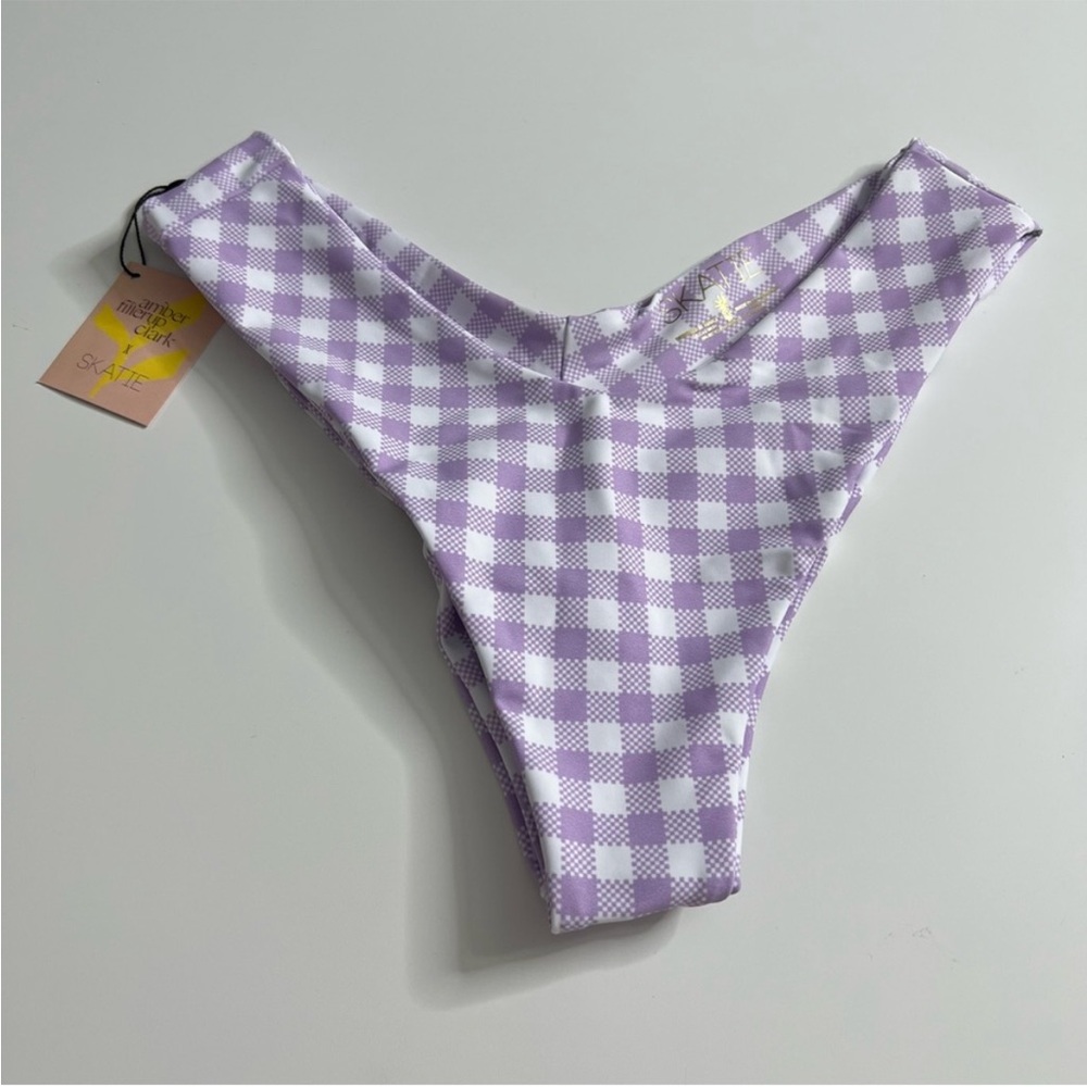 Skatie Lavender Gingham High-Cut Bikini Bottom